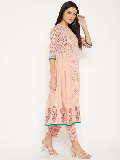 winered-peach-a-line-cotton-printed-kurta-and-pant-set