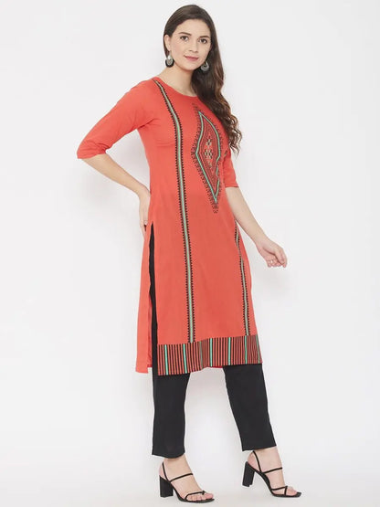 winered-orange-straight-pure-cotton-printed-kurta