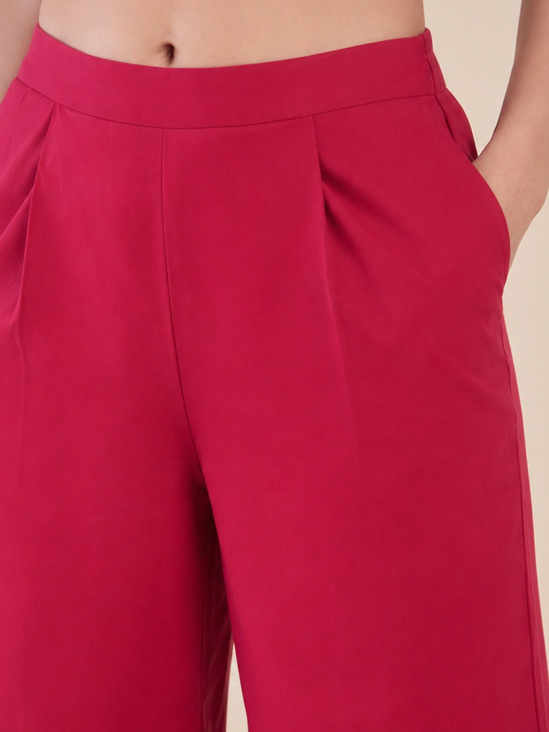 Women's Solid Pink Wide Leg Trousers