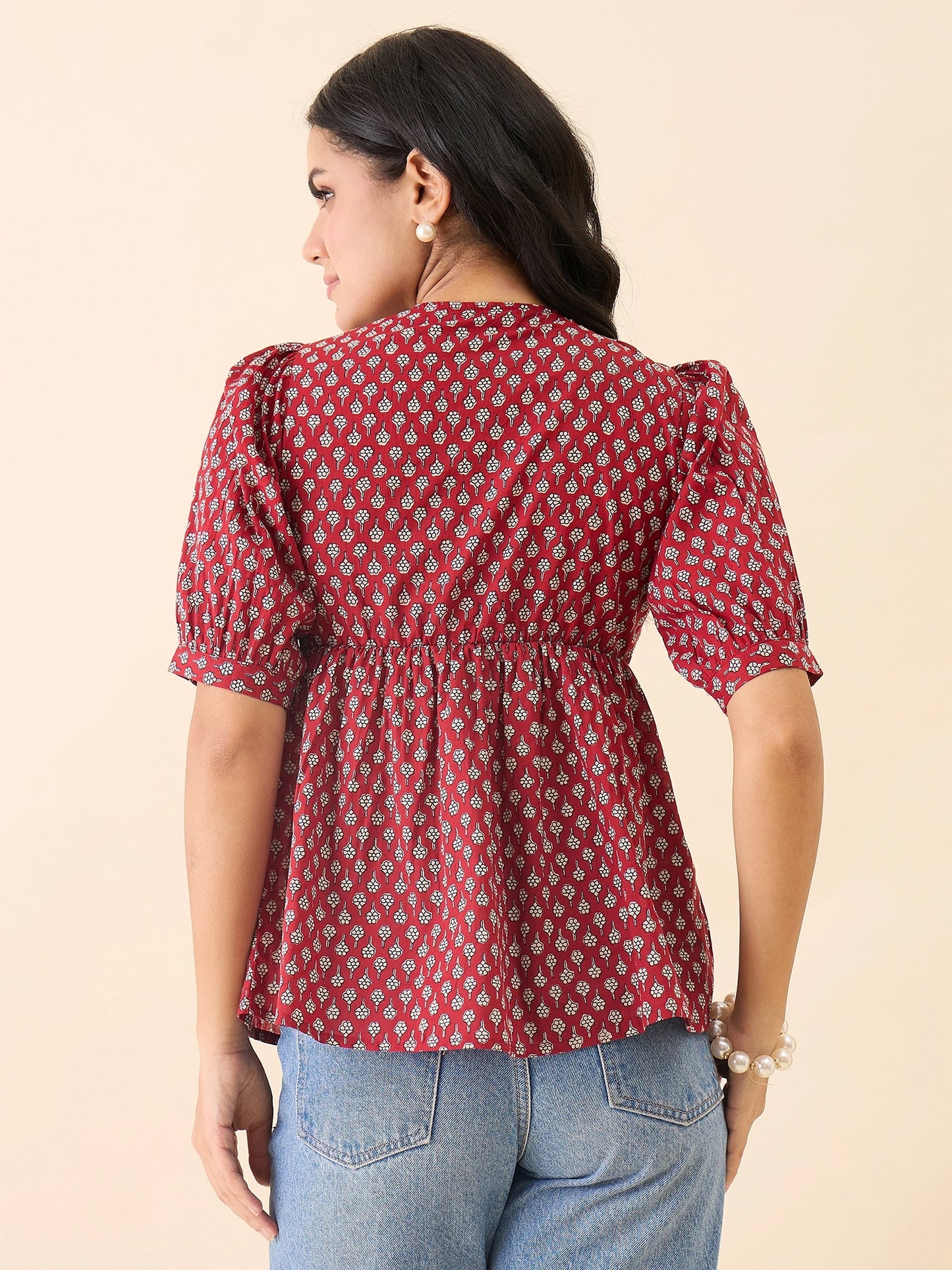 Women Maroon Twisted Yoke Top