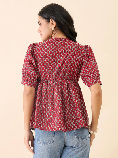 Women Maroon Twisted Yoke Top