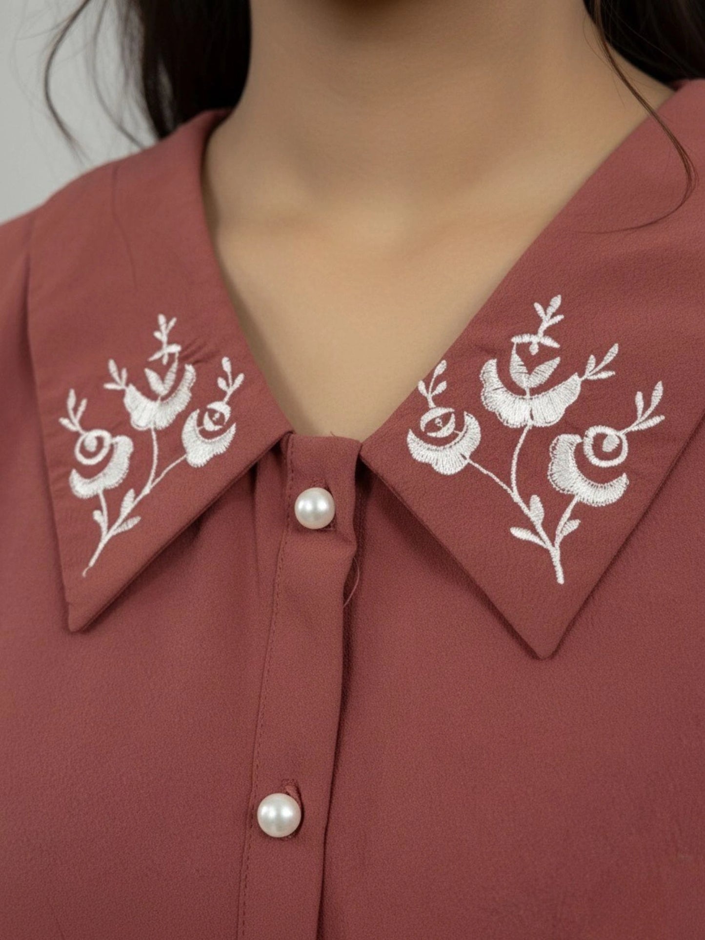 Women Pink Collared Shirt with Contrast Embriodery