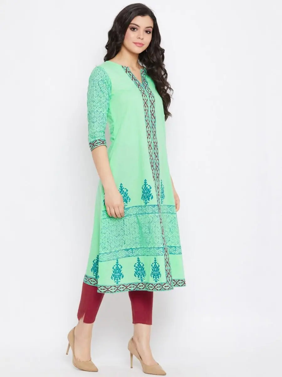 winered-light-green-a-line-cotton-paisley-kurta