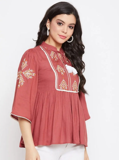 winered-maroon-embroidered-rayon-regular-top