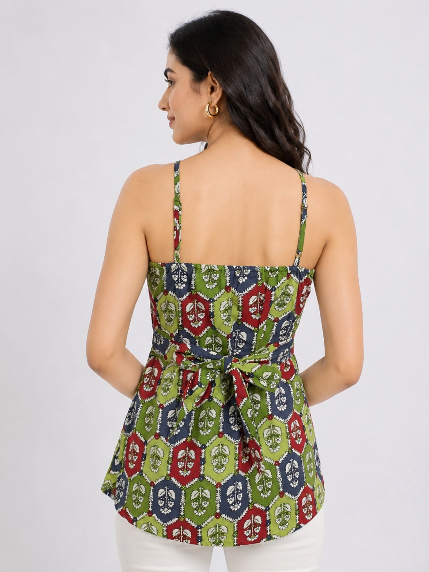 WineRed Women's Printed Cotton Halter Neck Corset Style Sleeveless Casual Short Kurti
