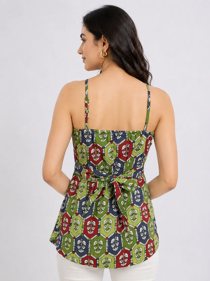 WineRed Women's Printed Cotton Halter Neck Corset Style Sleeveless Casual Short Kurti