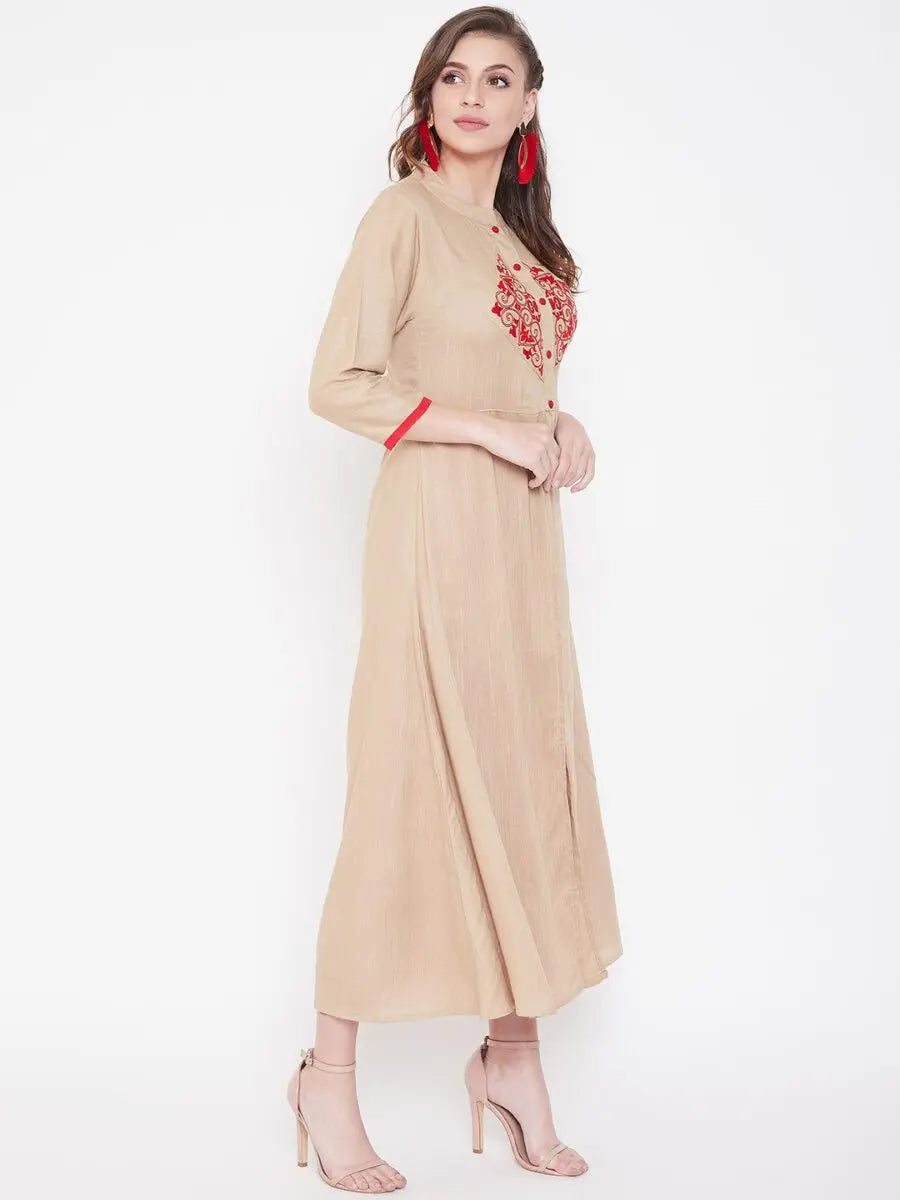 winered-beige-a-line-rayon-embroidered-kurta