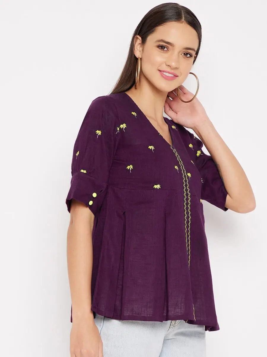 winered-purple-a-line-cotton-embroidered-top
