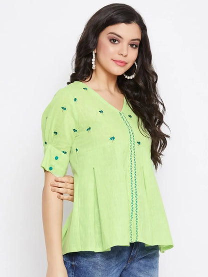 winered-light-green-embroidered-cotton-regular-top
