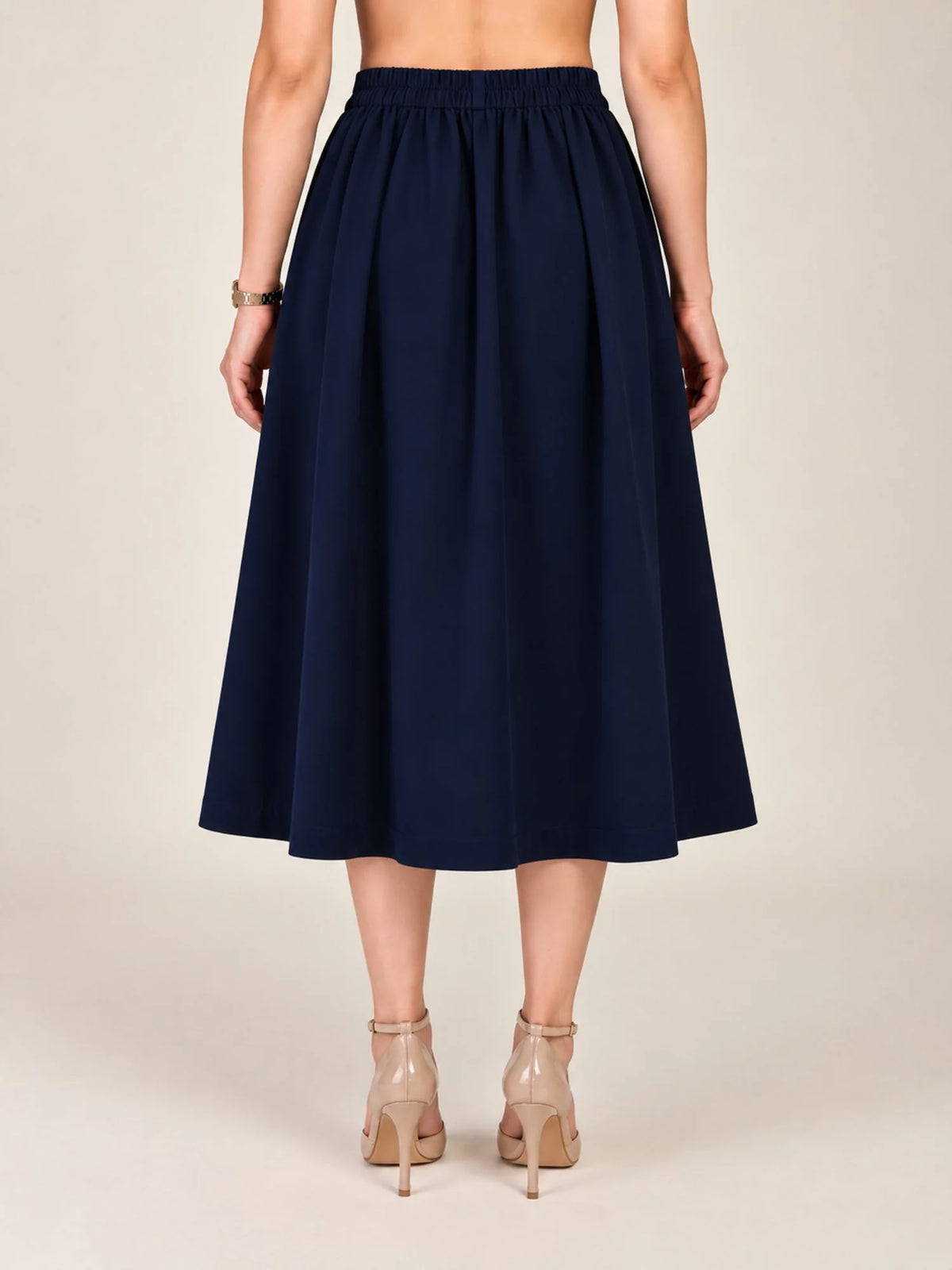 Women Solid Pleated Midi Skirt