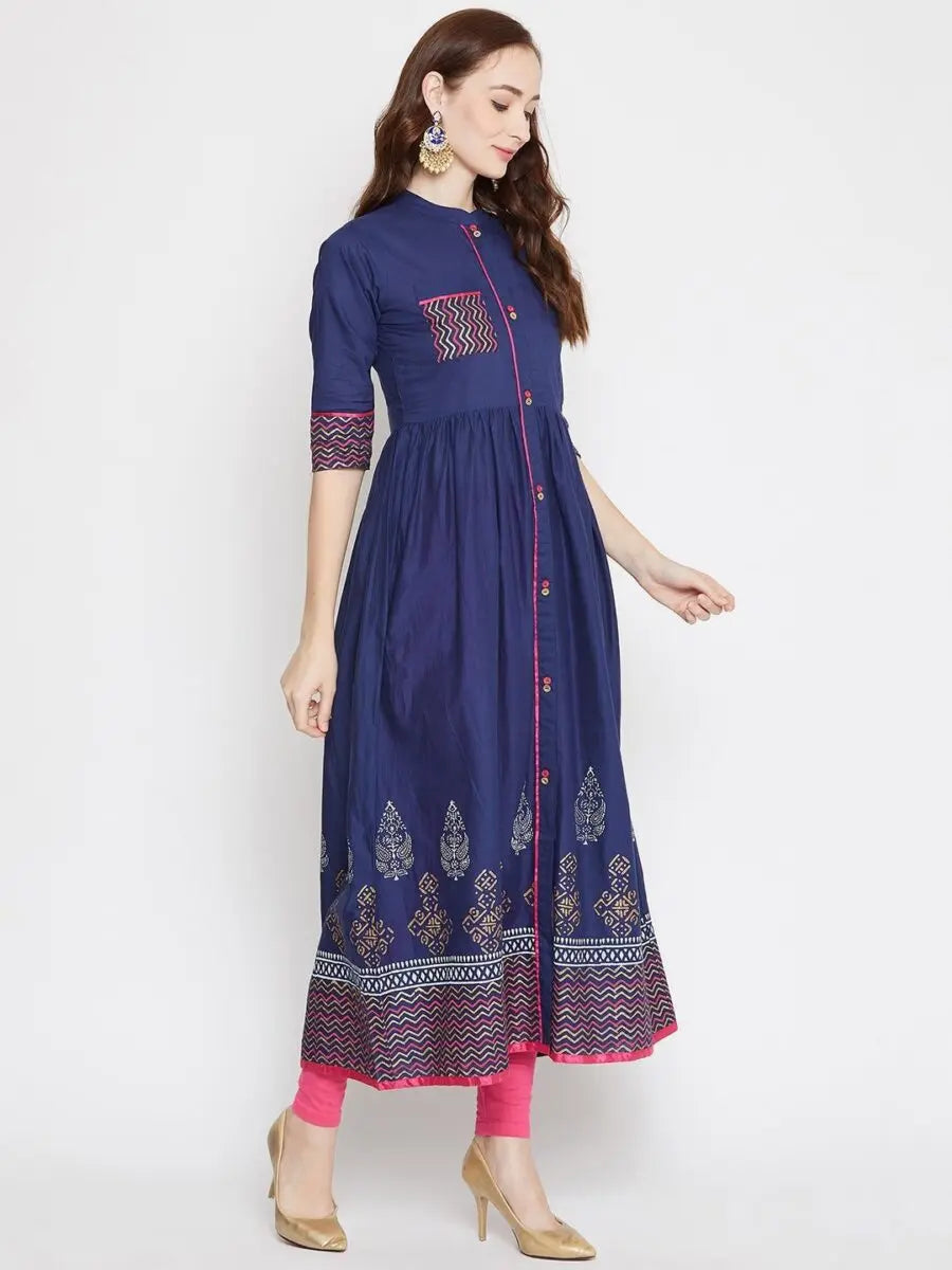 winered-blue-flared-cotton-printed-kurta