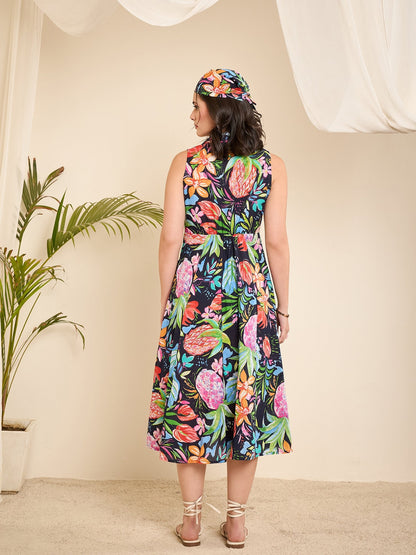 women-navy-blue-cotton-printed-front-triangle-cut-out-a-line-dress