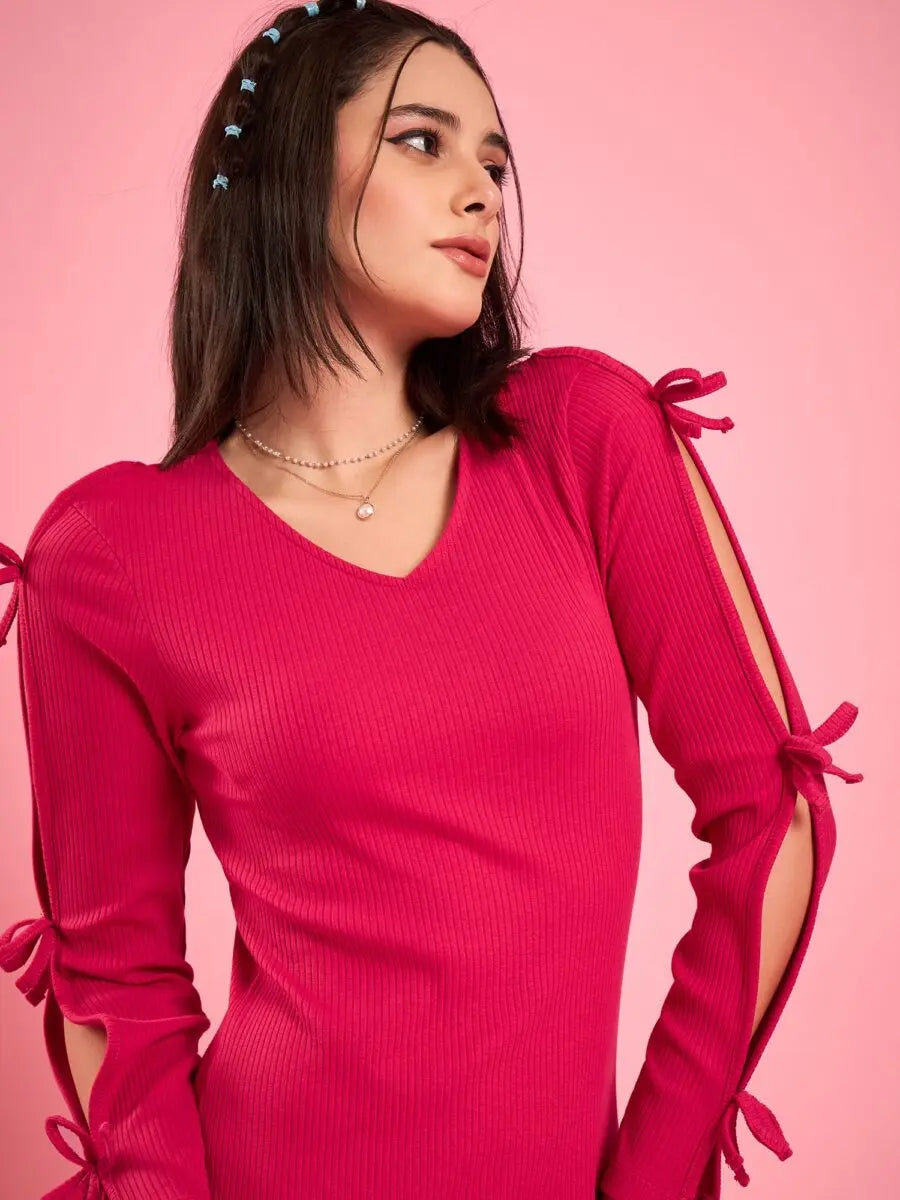 pink-knitted-sleeve-cut-out-bodycon-midi-dress