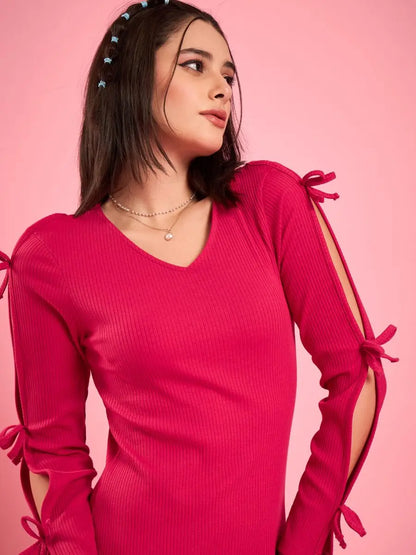 pink-knitted-sleeve-cut-out-bodycon-midi-dress
