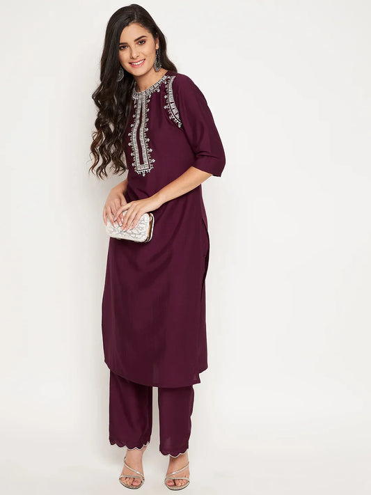 winered-wine-rayon-embroidered-kurta-and-pant-set