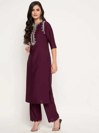 winered-wine-rayon-embroidered-kurta-and-pant-set