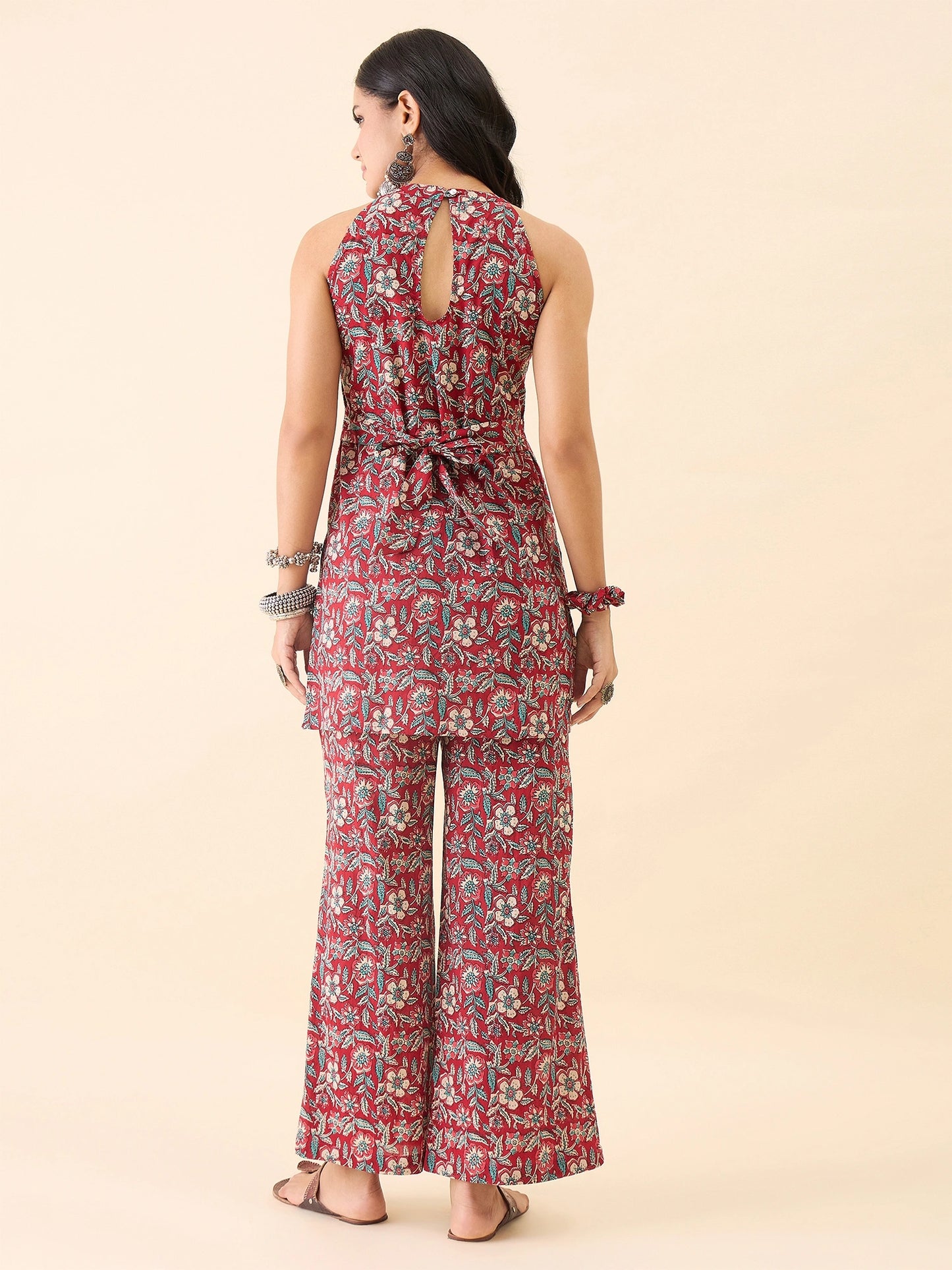 Women's Floral Printed Kurti and Palazzo Set | Sleeveless Ethnic Co-Ord Set