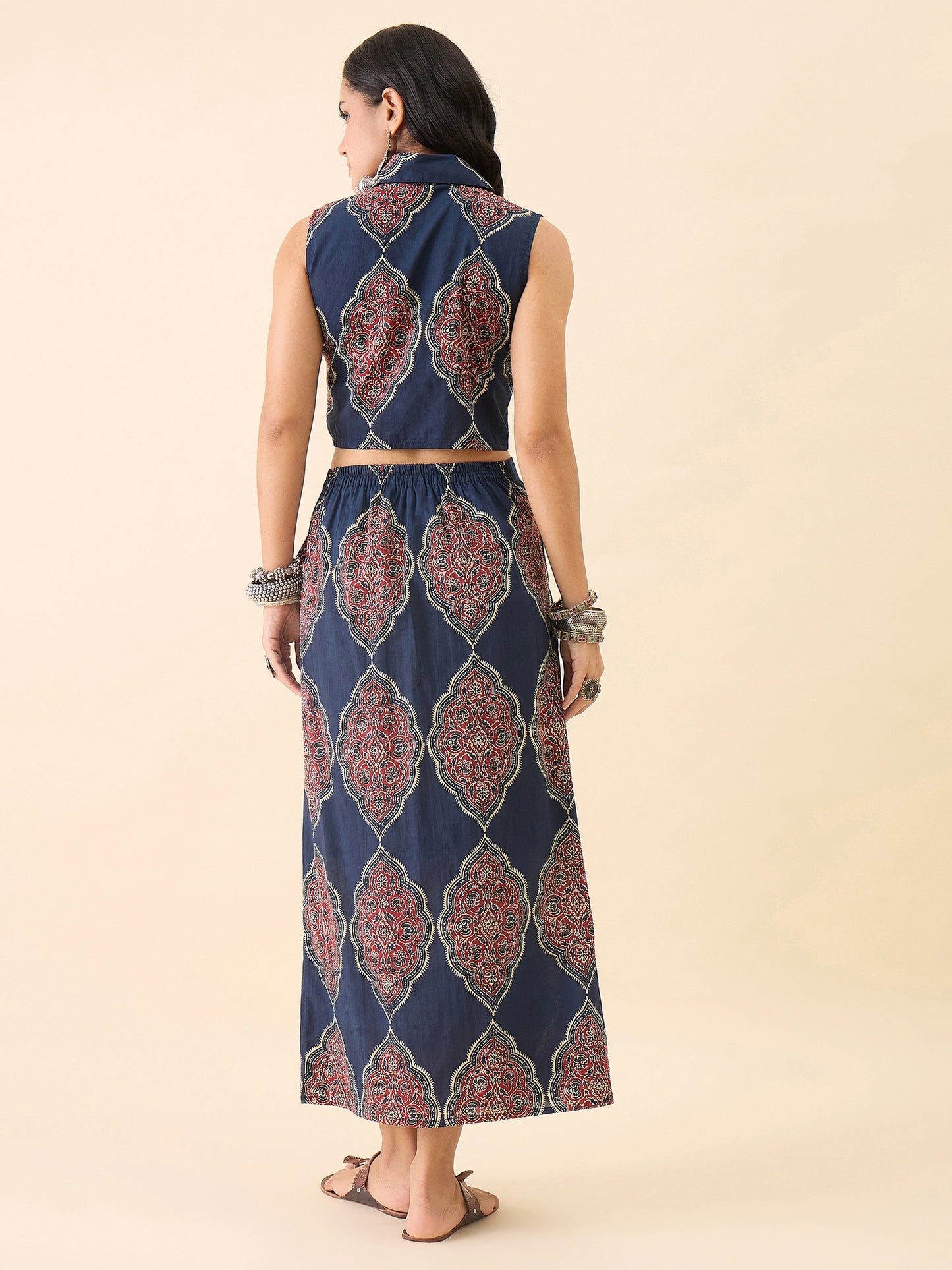 Women's Ethnic Printed Crop Shirt & Wrap Skirt Co-ord Set