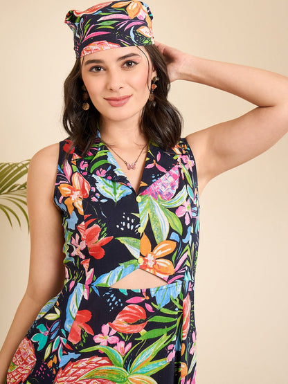 women-navy-blue-cotton-printed-front-triangle-cut-out-a-line-dress