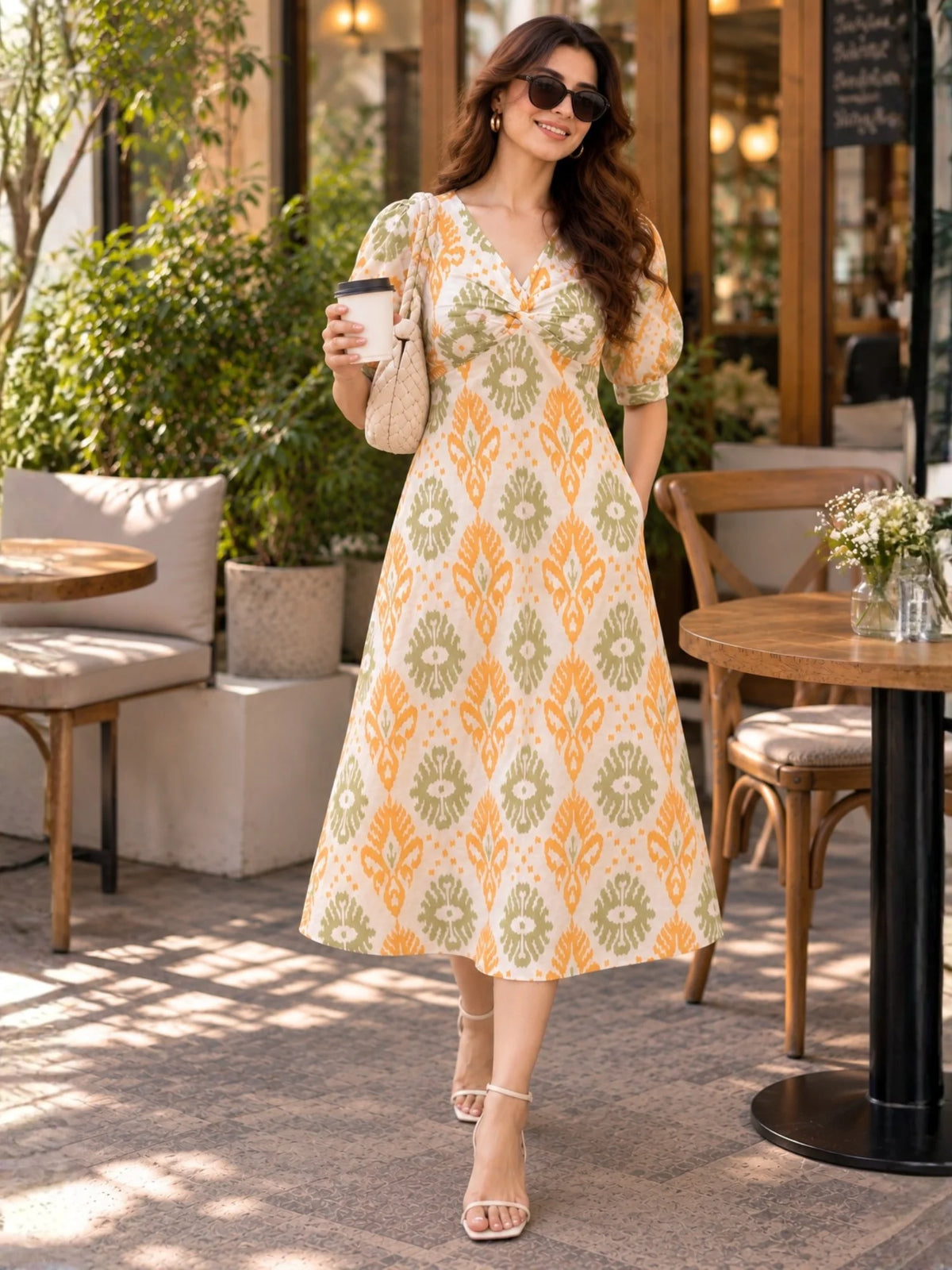 Women Twisted Yoke Printed Cotton Dess