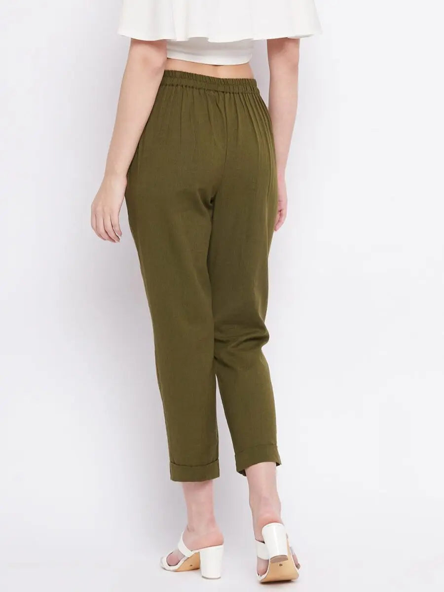 winered-olive-green-regular-fit-cotton-solid-trouser