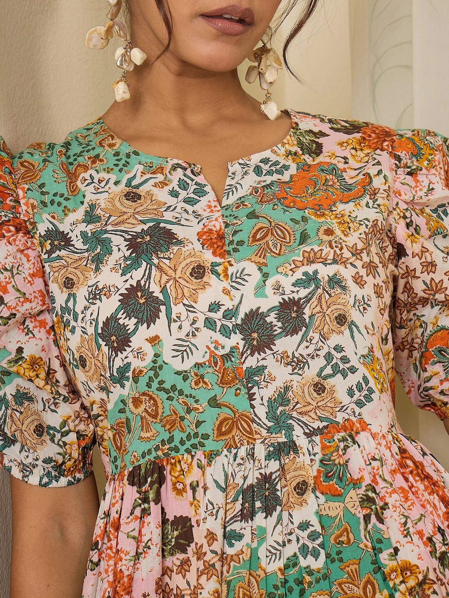 women-cotton-botanical-print-calf-length-tiered-dress