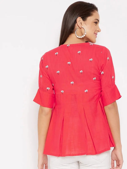 winered-red-a-line-cotton-embroidered-top