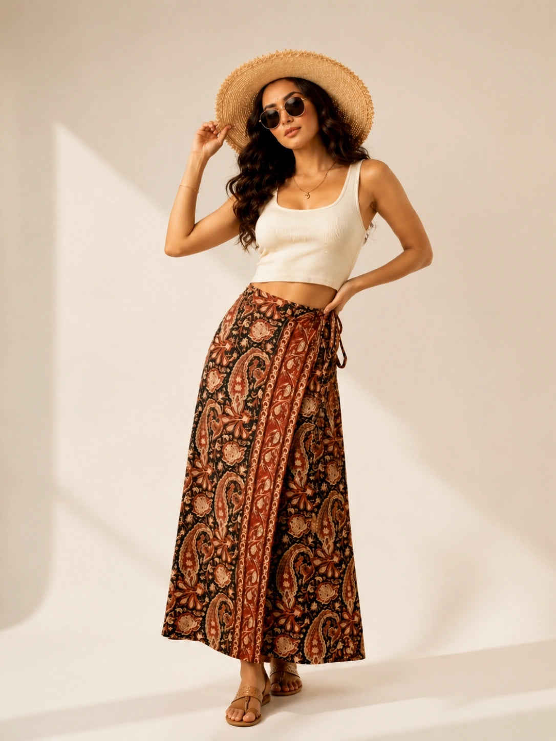 Women Paisley Print Wrap Skirt