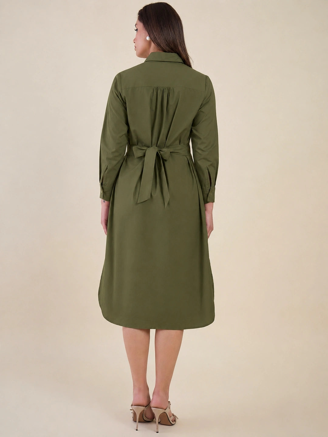 Women Green Side Silt Shirt Dress
