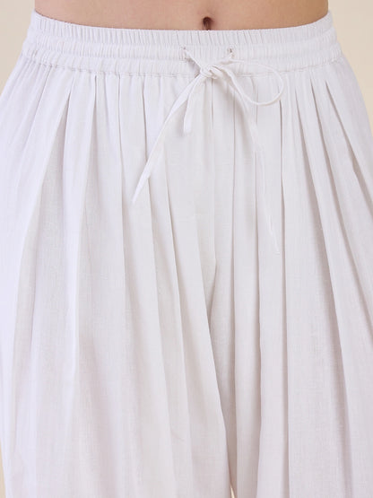 Women White Solid Cotton Farshi Salwar