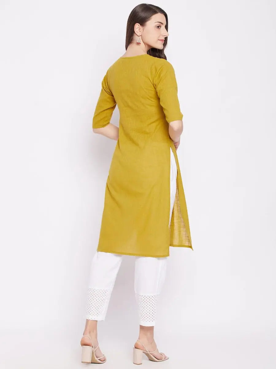 winered-yellow-straight-pure-cotton-solid-kurta