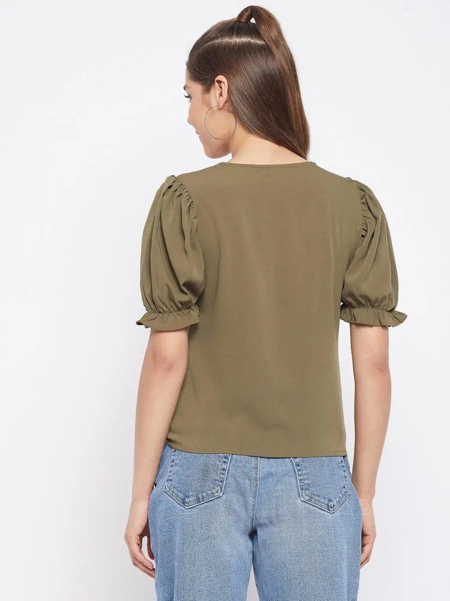 winered-dark-green-solid-polyester-shirt-style-top