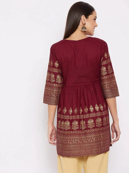 winered-maroon-flared-cotton-printed-top