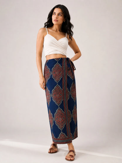 Women Ethnic Print Wrap Skirt