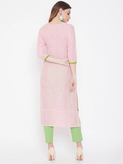 winered-light-pink-straight-cotton-embroidered-kurta