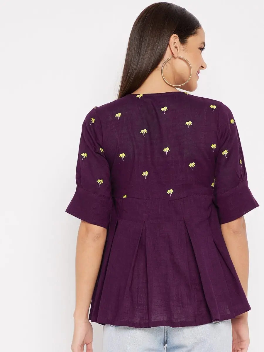 winered-purple-a-line-cotton-embroidered-top