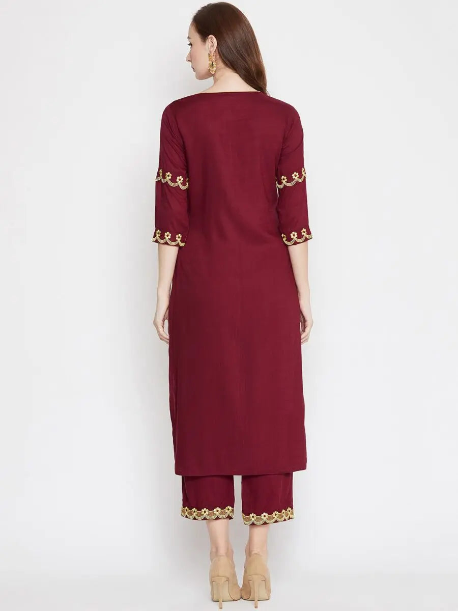 winered-maroon-straight-rayon-embroidered-kurta-and-palazzo-set