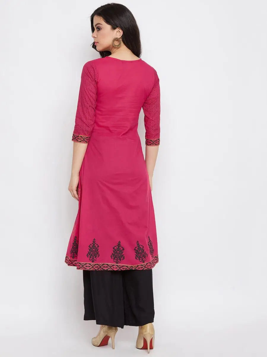winered-pink-a-line-cotton-paisley-kurta