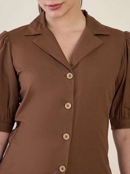 Women Brown Puff Sleeves Co-ord Set