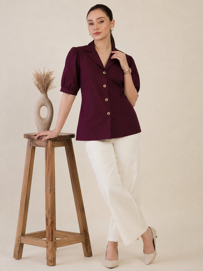 Women's Burgundy Blazer Style Top