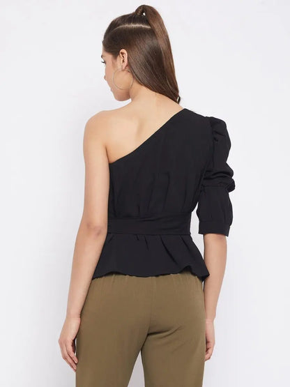 winered-black-solid-polyester-asymmetric-top