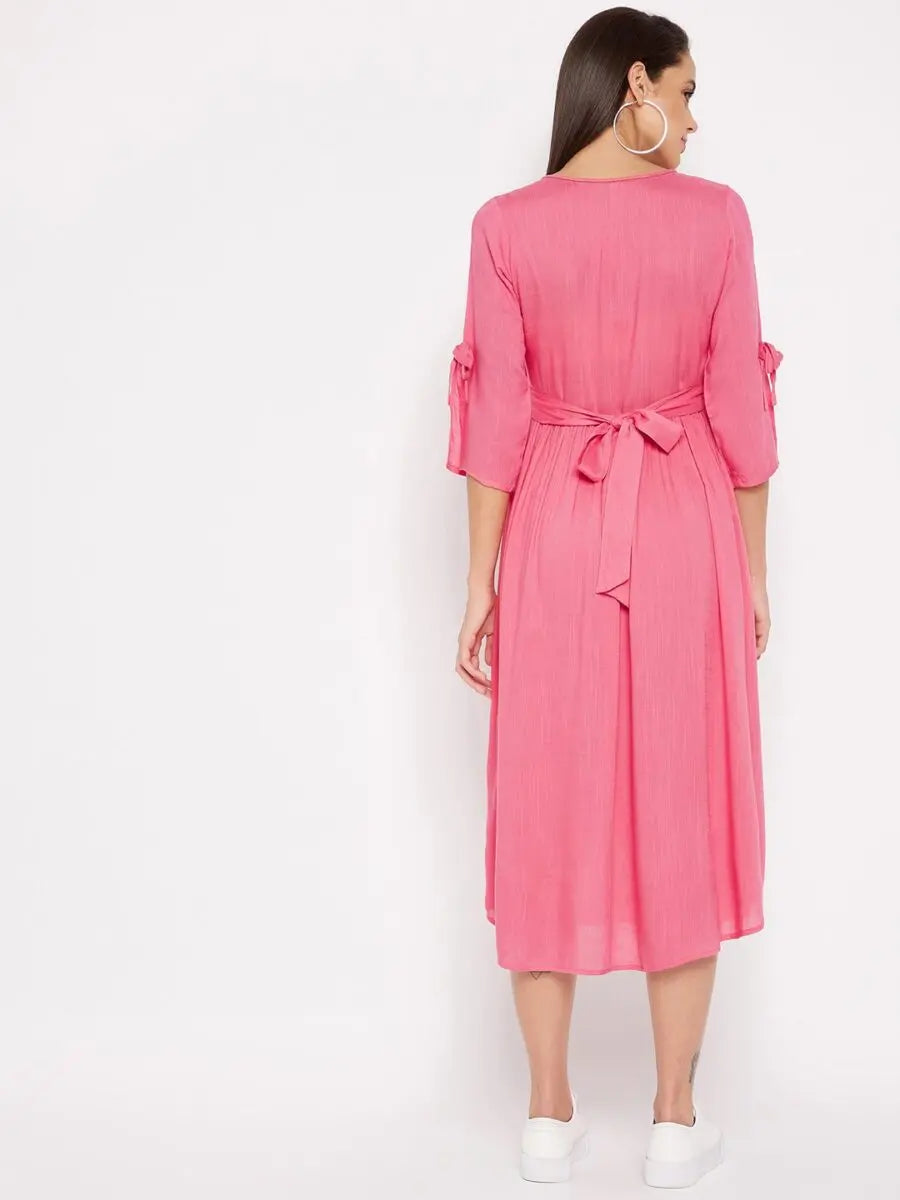 winered-pink-gathered-rayon-embroidered-dress