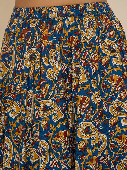 women-blue-ethnic-print-cotton-maxi-skirt