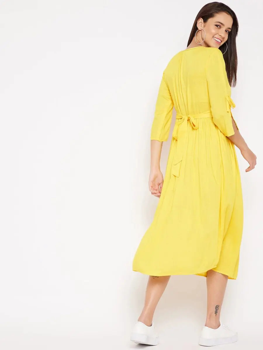 winered-yellow-gathered-rayon-embroidered-dress