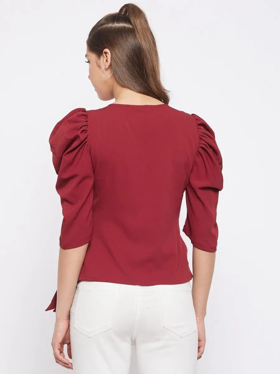 winered-maroon-solid-polyester-wrap-top