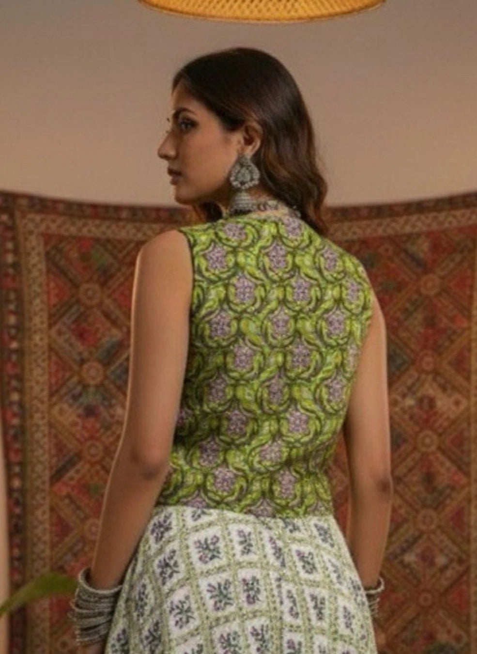 Women Green Lace Detailing Waistcoat Top