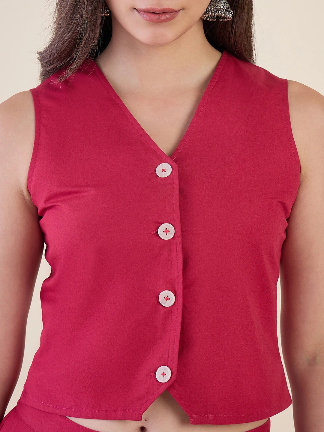 Women Pink Sleeveless Vest Top with Pants Co-ord Set