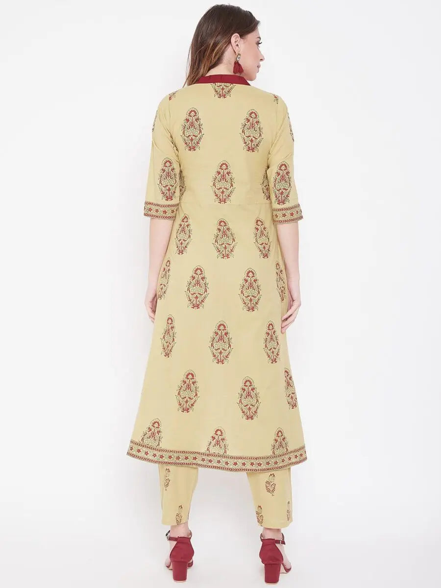 winered-beige-a-line-cotton-printed-kurta-and-pant-set