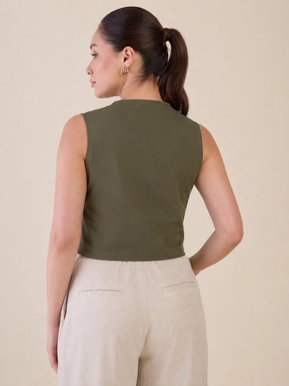 Women Olive Green Vest Top
