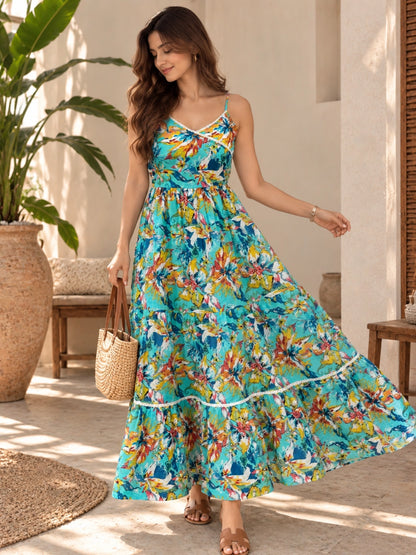 WineRed Women's Floral Printed Shoulder Strap Fit & Flare Maxi Dress | Casual Summer Vacation Wear